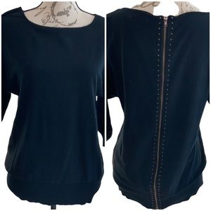 Joseph A Sweater Size M Back Zipper Black 3/4 Sleeve